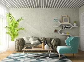 design de interiores de um quarto moderno em ilustração 3D foto