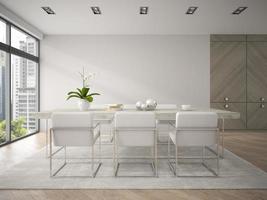 interior de um loft de design moderno com uma grande mesa em renderização 3D