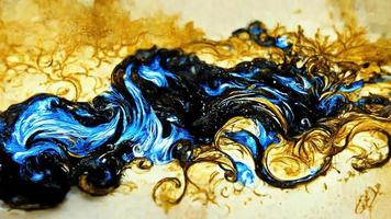 abstrato ilustração álcool tinta com ouro e azul cor em mármore foto