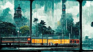 sombrio panorama do a metro dentro a chuva. abstrato ilustração arte foto