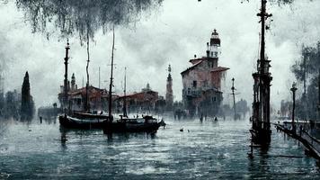 sombrio Veneza panorama. abstrato ilustração arte foto