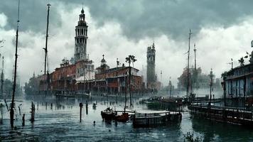 sombrio Veneza panorama. abstrato ilustração arte foto