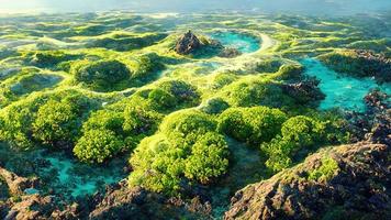 ilhas cheio do vegetação, topo visualizar, lagos e terra foto
