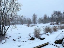 uma Visão do reykjavik parque coberto dentro neve foto