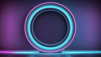 azul e Rosa néon anel quadro, Armação em ultravioleta 3d abstrato fundo foto