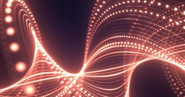 abstrato laranja ondas a partir de linhas e pontos do partículas do brilhando rodopiando futurista oi-tech com uma borrão efeito em uma Sombrio fundo. abstrato fundo foto