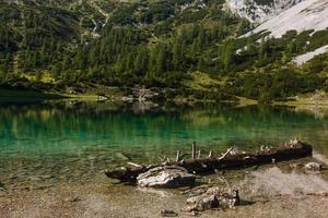 panorama a partir de lago e madeiras para alguns alpes montanhas foto