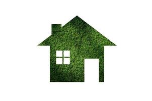 Relva casa ícone a partir de Relva plano de fundo, eco arquitetura, verde construção, imagem limpar \ limpo verde casa. ecologia , isolado em branco foto