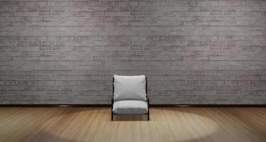 Ilustração 3D de uma cadeira moderna colocada no meio da sala com a luz brilhando de cima foto