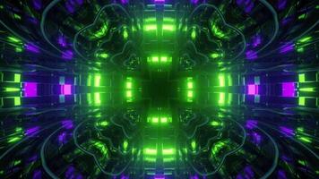 Ilustração 3D de padrão geométrico e luzes verdes e azuis foto