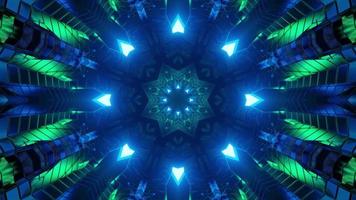 Ilustração 3D de ornamentos geométricos abstratos com iluminação azul e verde foto