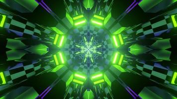 ilustração 3d futurista de ornamento de néon verde e azul foto