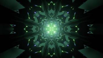 Ilustração 3D do ornamento fractal de néon verde com figuras geométricas