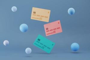 3d render do realista plástico crédito cartões em azul fundo foto