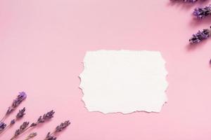 em branco Folha papel para texto com lavanda flores Primavera mensagem foto