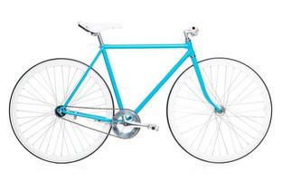 à moda mulheres azul bicicleta isolado em branco foto