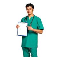 retrato do médico árabe nacionalidade com saúde registro em branco foto