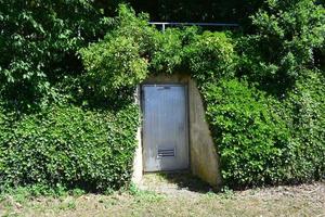 porta para uma construção abaixo a floresta foto