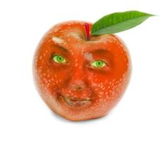vermelho maçã com humano face foto