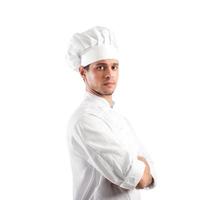 bem sucedido chefe de cozinha em branco fundo foto