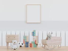 Moldura de foto de maquete 3d na renderização de quarto de criança