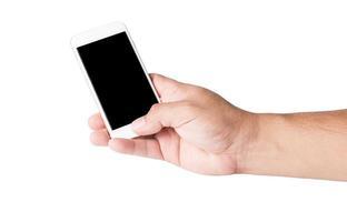 mão segurando Móvel inteligente telefone com em branco tela. foto