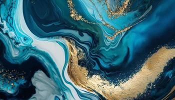 marmorizado azul e ouro oceano arte inspirado de oceano ondas foto