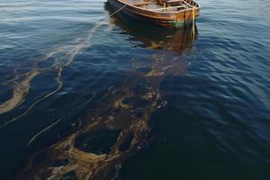 óleo vazamento a partir de navio , óleo derramar poluição poluído água superfície. água poluição Como uma resultado do humano Atividades foto