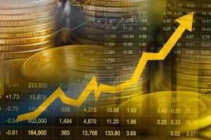 negócios de finanças do mercado de ações com notas de dólar americano, tecnologia digital de gráfico de tendência de economia. foto