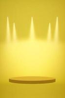 amarelo pedestal em luz fundo com Holofote, produtos pódio, etapa para exibição produtos 3d render foto