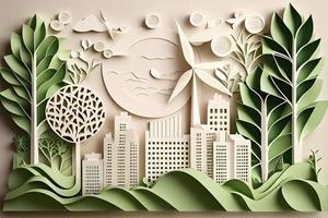 papel arte estilo , papel cortar do eco cidade Projeto verde energia conceito e meio Ambiente conservação foto