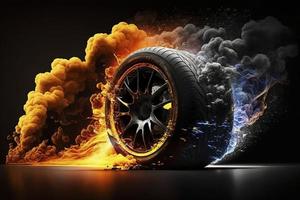 carro pneu em fogo, criada com generativo ai foto