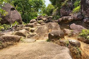 anse principal natureza trilha, enorme granito pedra, exuberante vegetação foto