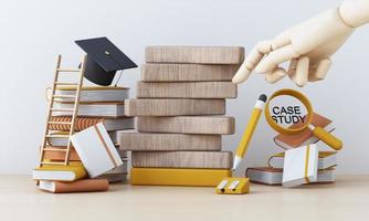 graduação custo ou caro Educação ou Bolsa de estudos empréstimo. dinheiro com pilha do livros e boné ou chapéu, idéia do taxa escolar despesas ou faculdade, universidade Aprendendo taxa, lucro ou ganhos. 3d Renderização foto