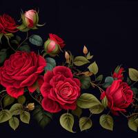 vermelho rosa em Preto fundo, floral modelo - ai gerado imagem foto