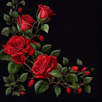 vermelho rosa em Preto fundo, floral modelo - ai gerado imagem foto
