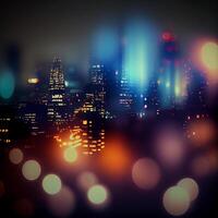 cidade noite panorama bokeh, borrado ilustração, urbano panorama às crepúsculo Tempo - ai gerado imagem foto