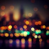 cidade noite panorama bokeh, borrado ilustração, urbano panorama às crepúsculo Tempo - ai gerado imagem foto