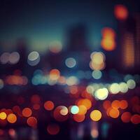 cidade noite panorama bokeh, borrado ilustração, urbano panorama às crepúsculo Tempo - ai gerado imagem foto