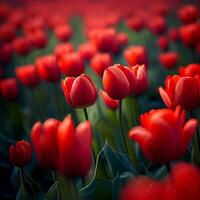 tulipa, lindo vermelho tulipa ramalhete, colorida tulipas, Primavera flor - ai gerado imagem foto