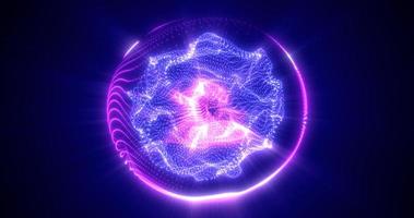 abstrato roxa energia esfera a partir de partículas e ondas do mágico brilhando em uma Sombrio fundo foto