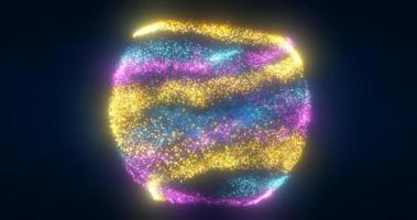 abstrato esfera bola do amarelo azul e roxa brilhando brilhante vôo energia partículas e pontos abstrato fundo foto