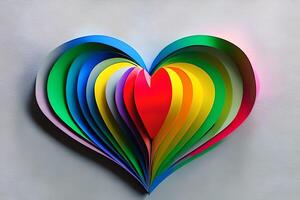 arco Iris colori papel cortar Fora dentro a amor coração forma. papel arte arco Iris coração fundo com 3d efeito, coração forma dentro vibrante cores, vetor ilustração. foto