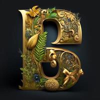 carta b fez do 3d dourado decorado com plantas foto