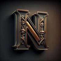 logotipo para a carta n com uma moderno clássico estilo ,3d alfabeto em Preto fundo foto