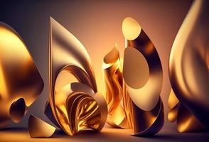 luxo abstrato Preto e ouro formas com brilhante efeito fundo. na moda gradiente formas composição, 3d líquido forma. à moda metálico ondulado geométrico fundo foto