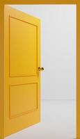 Imagem 3D fechada de uma porta amarela aberta
