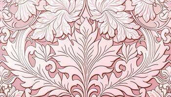 generativo ai, floral colorida padronizar. William Morris inspirado natural plantas e luz Rosa flores fundo, vintage ilustração. folhagem ornamento. foto