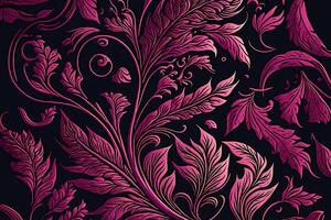 generativo ai, floral padronizar dentro magenta cor. William Morris inspirado natural plantas Rosa fundo, vintage ilustração. flores e folhagem ornamento. foto