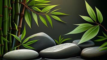 natural spa ilustração Projeto com bambu verde folhas e zen pedras. generativo ai. foto